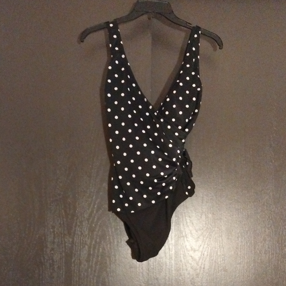 Longitude Black and White One Piece Swimsuit with V-Neck